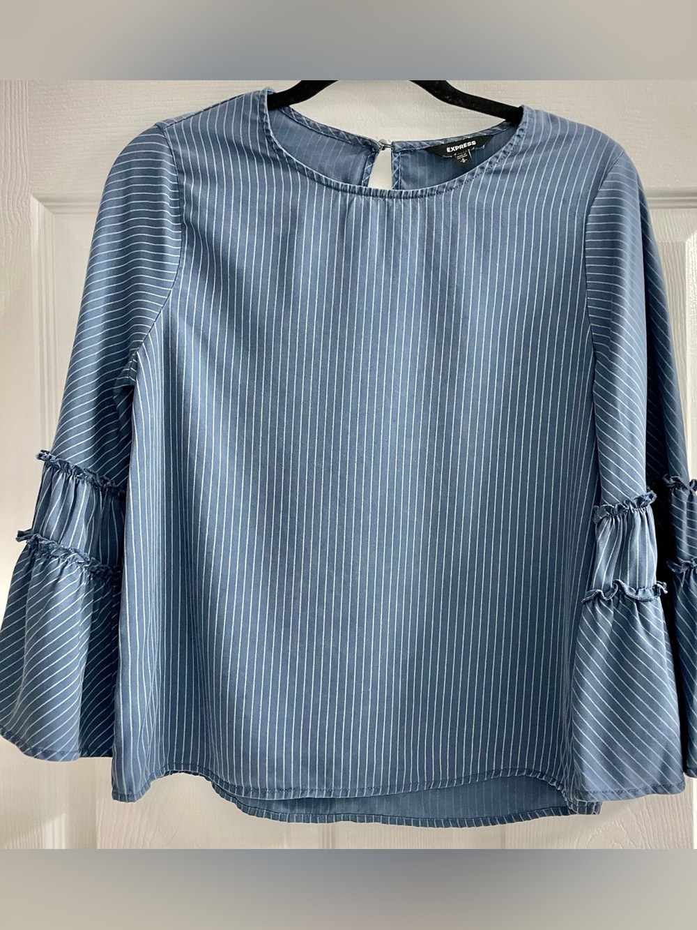 Express Blue Striped Bell Sleeve Blouse Size Small